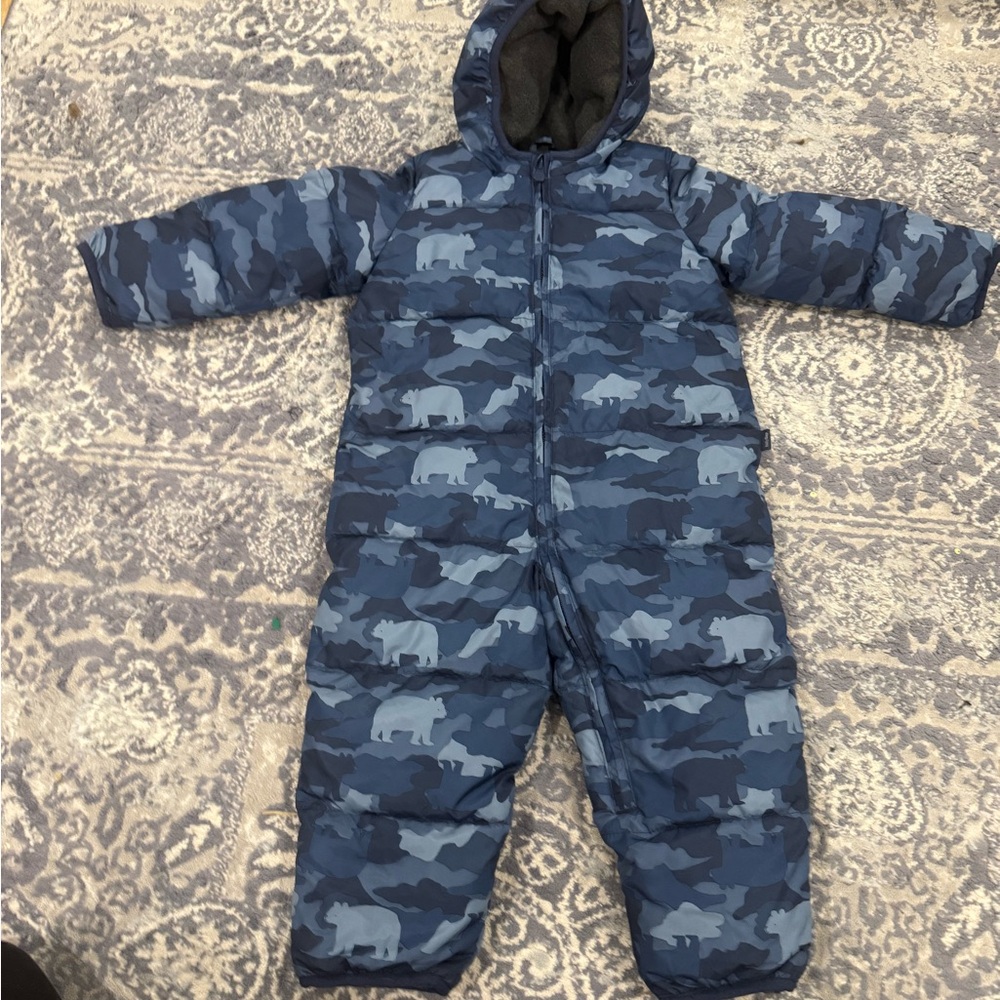 GAP Baby Snowsuit with Blue Camouflage Bear Fleece Lined